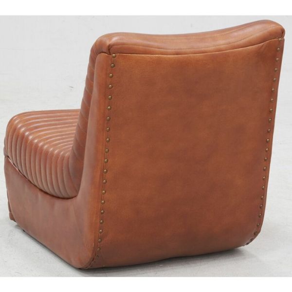 Fauteuil bas en cuir de buffle marron - AUB-4587