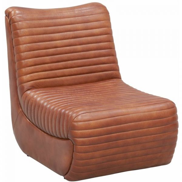 Fauteuil bas en cuir de buffle marron