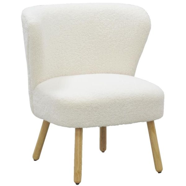 Fauteuil bois et bouclettes blanc