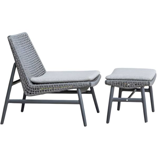 Fauteuil chilienne avec repose pieds en aluminium et résine tressée Paul