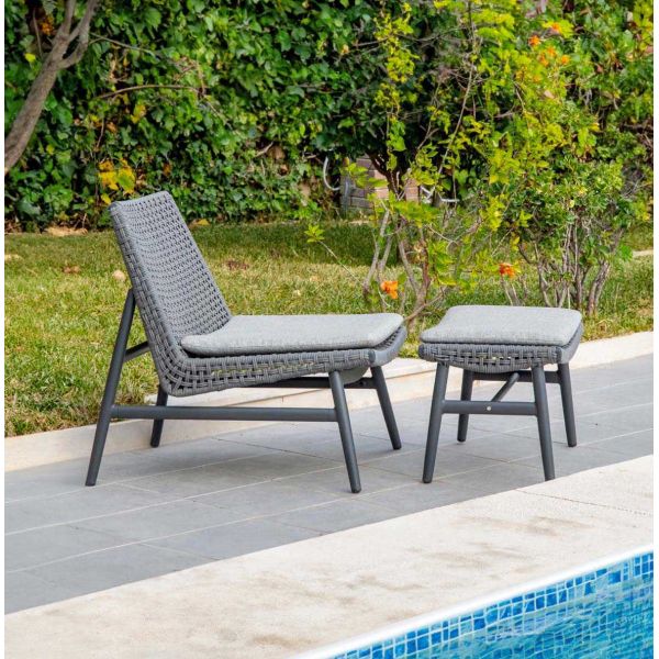 Fauteuil chilienne avec repose pieds en aluminium et résine tressée Paul - 