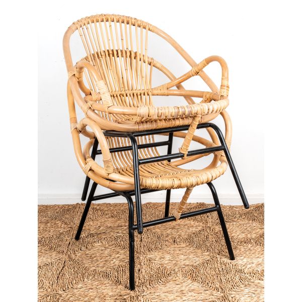 Fauteuil coquille en rotin et métal Ema - 6