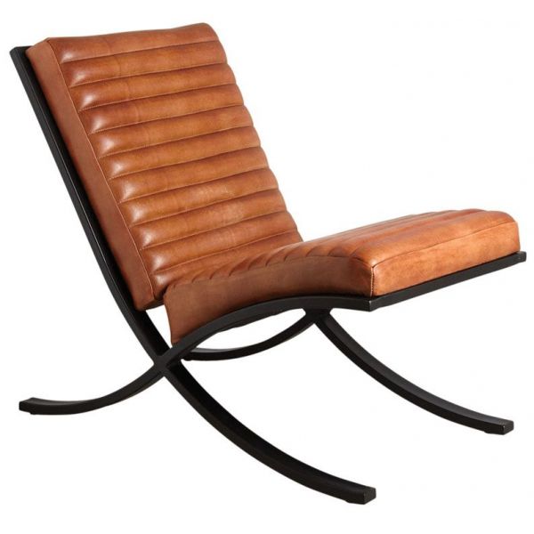 Fauteuil en cuir de buffle pleine fleur et métal