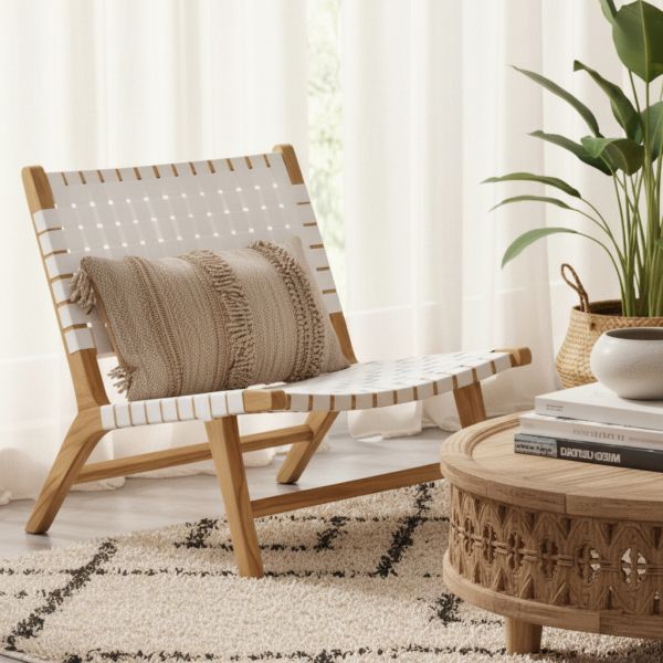 Fauteuil design en teck et nylon tressé - AUBRY GASPARD