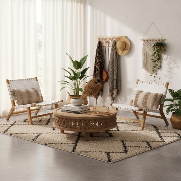 Fauteuil design en teck et nylon tressé - 6