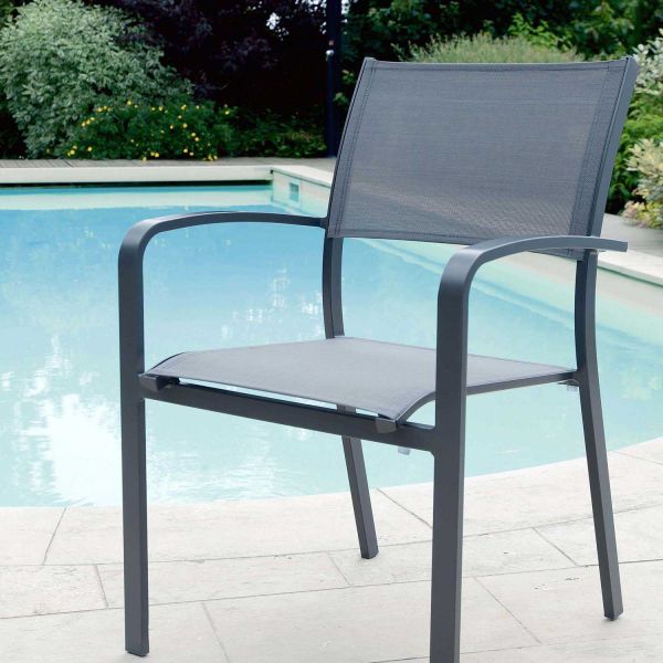 Fauteuil empilable en aluminium et textilène Milos - JARDILINE