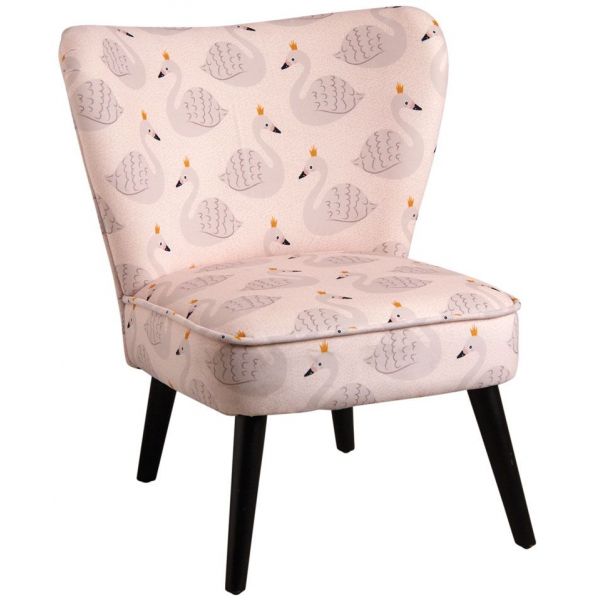 Fauteuil enfant en coton et bois Cygne rose