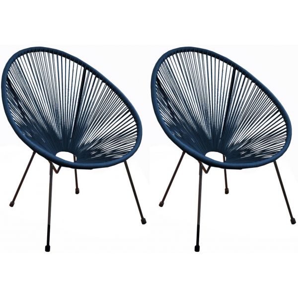 Fauteuil fil de jardin en métal et résine tressée rio (lot de 2) (gris et  bleu)