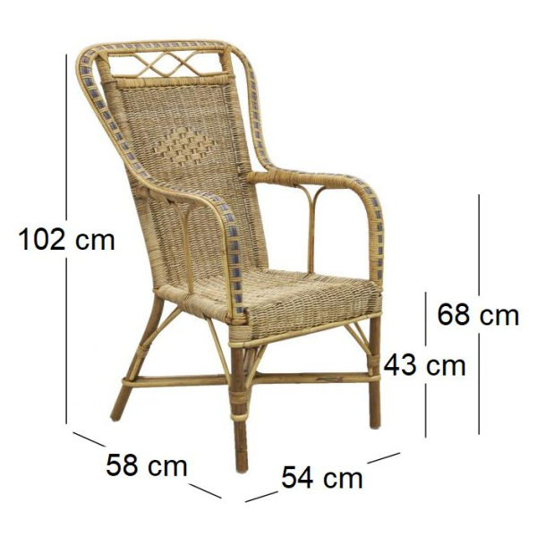 Fauteuil haut en manau et rotin Medan - AUB-1074