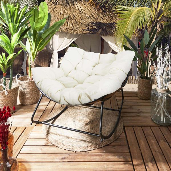 Fauteuil de jardin à bascule avec coussin Tulum - 7