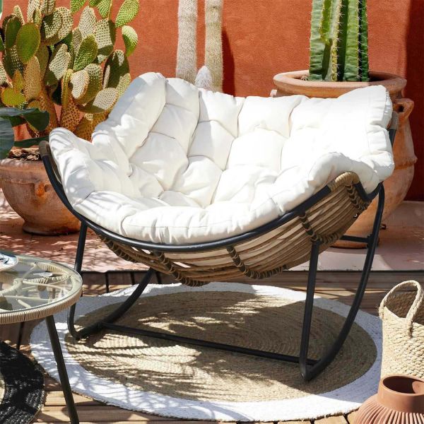 Fauteuil de jardin à bascule avec coussin Tulum - THE HOME DECO FACTORY