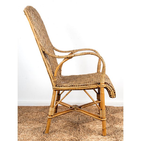 Fauteuil en manau et lame de rotin antique - 5
