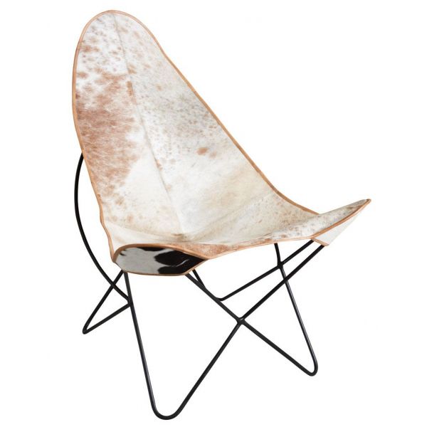 Fauteuil en métal et peau de vache