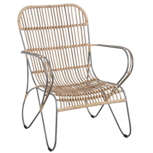 Fauteuil en métal et rotin naturel