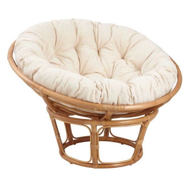 Fauteuil papasan en rotin avec coussin écru