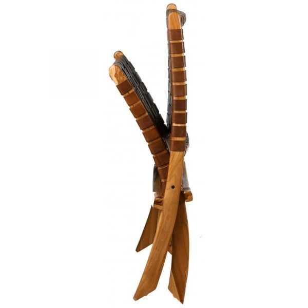 Fauteuil pliant en teck et cuir de vache tressé Cimahi - AUB-4138