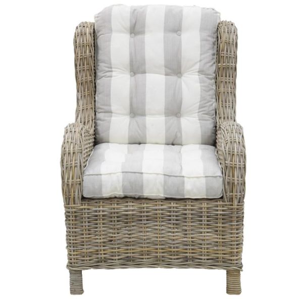 Fauteuil en poellet gris + coussin rayé - AUBRY GASPARD