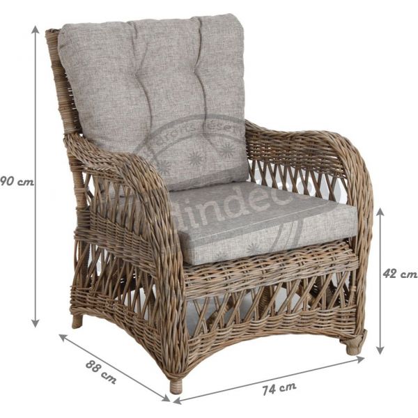 Fauteuil en poelet gris avec coussins Kisaran - AUBRY GASPARD