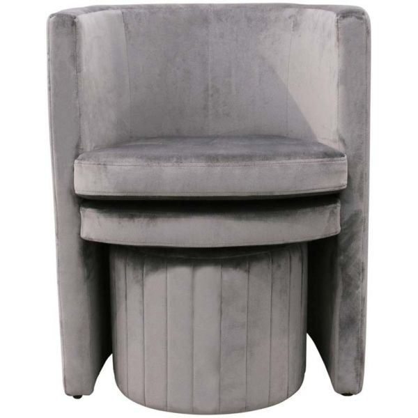 Fauteuil Avec Pouf En Velours Cabriolet Gris