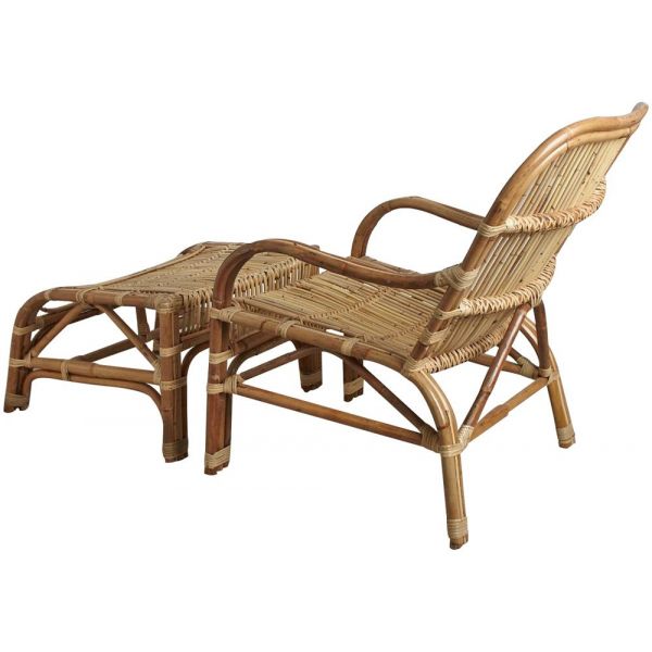 Fauteuil et repose pieds en rotin brut avec écorce - AUBRY GASPARD
