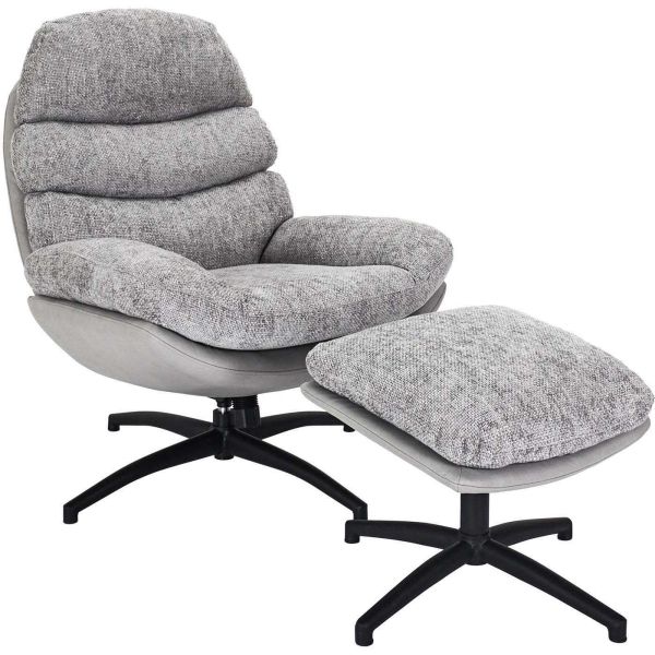 Fauteuil et repose pieds en tissu William