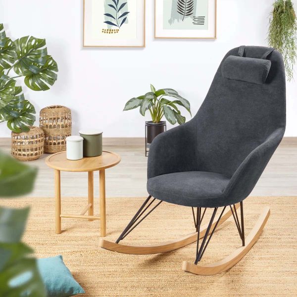 Fauteuil rocking-chair en tissu et bois Evy - ZAGO