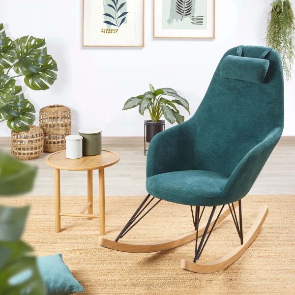 Fauteuil rocking-chair en tissu et bois Evy - ZAGO