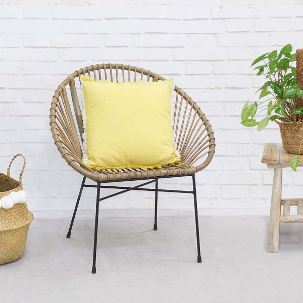 Fauteuil rond en rotin gris et métal - AUBRY GASPARD