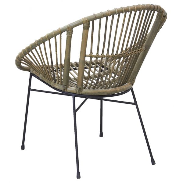 Fauteuil rond en rotin gris et métal - 5