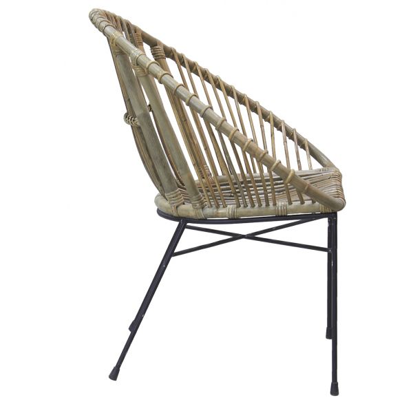 Fauteuil rond en rotin gris et métal - 6