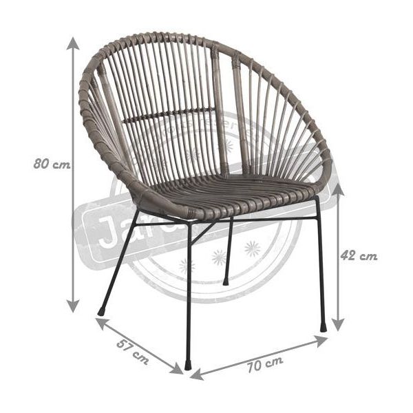 Fauteuil rond en rotin gris et métal - AUB-2097