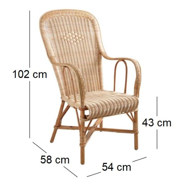 Fauteuil rotin dossier haut naturel - AUB-1070