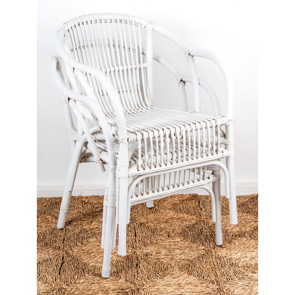 Fauteuil en rotin laqué blanc - 6