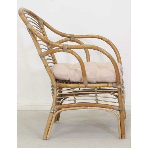 Fauteuil en rotin marron + coussin - AUB-6052