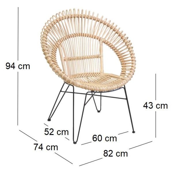 Fauteuil soleil en rotin naturel et métal - AUB-2286