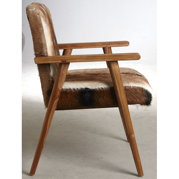 Fauteuil en peau de chèvre marron et teck - AUB-3471