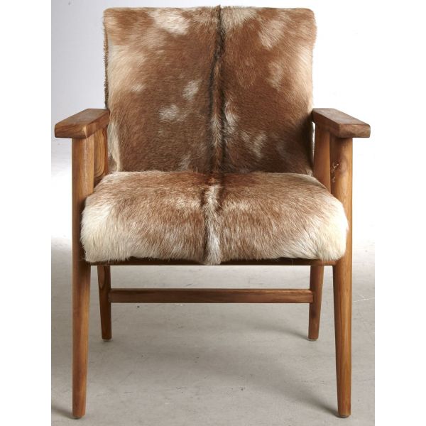 Fauteuil en peau de chèvre marron et teck - 399