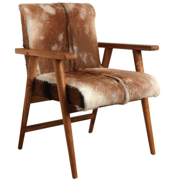 Fauteuil en peau de chèvre marron et teck