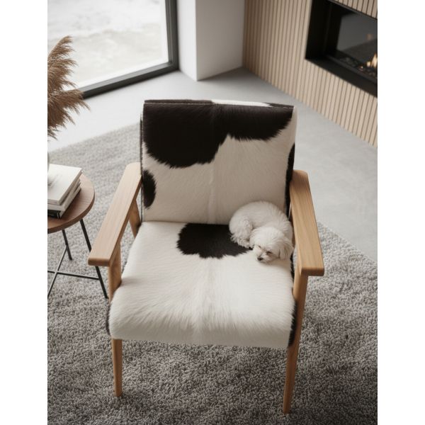 Fauteuil teck avec peau de chèvre noire - 8