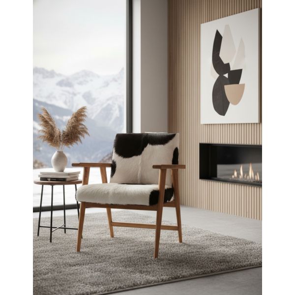 Fauteuil teck avec peau de chèvre noire - AUBRY GASPARD