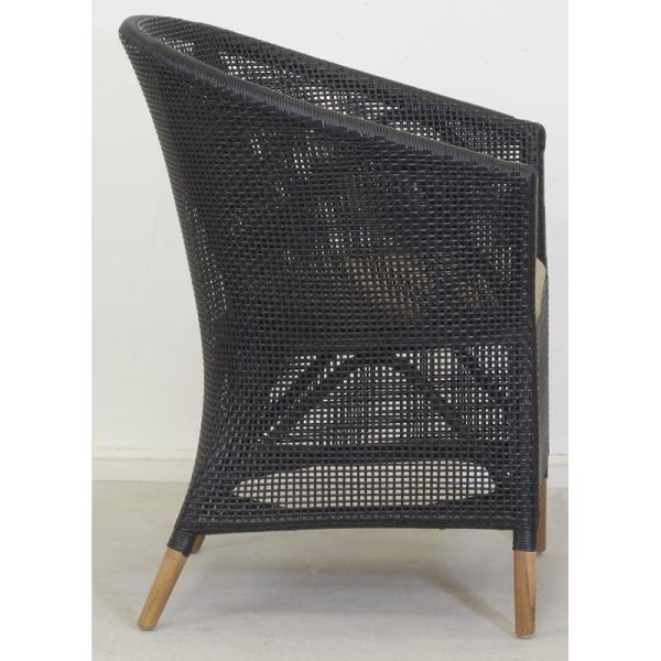 Fauteuil en résine noire et teck + coussin extérieur - AUB-6205