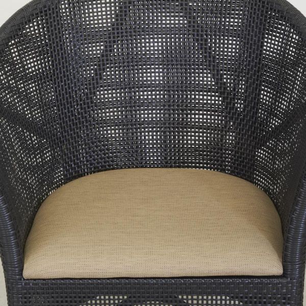 Fauteuil en résine noire et teck + coussin extérieur - 5