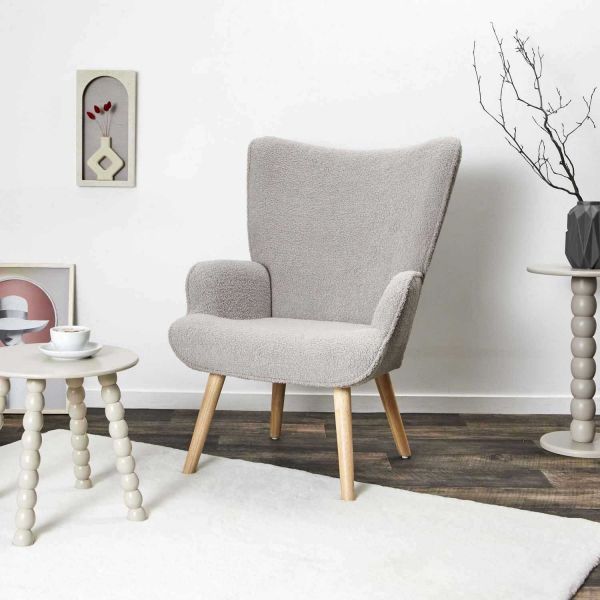 Fauteuil en tissu bouclette et bois Rhea - THE HOME DECO FACTORY