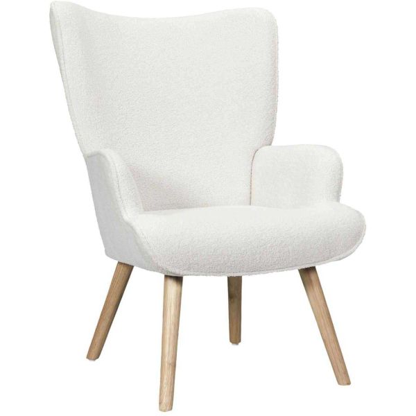 Fauteuil en tissu bouclette et bois Rhea