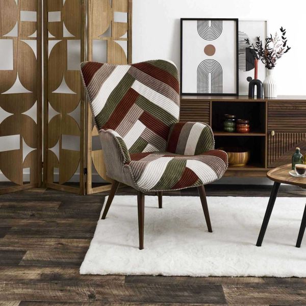 Fauteuil en tissu côtelé patchwork Scott - THE HOME DECO FACTORY