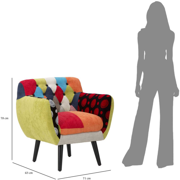 Fauteuil en tissu patchwork 71 x 63 x 78 cm - MAU-0801