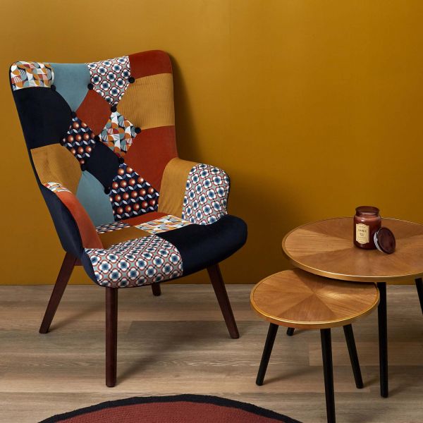 Fauteuil en tissu patchwork vintage Helsinki - 10