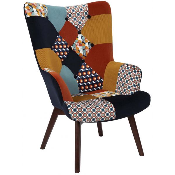 Fauteuil en tissu patchwork vintage Helsinki