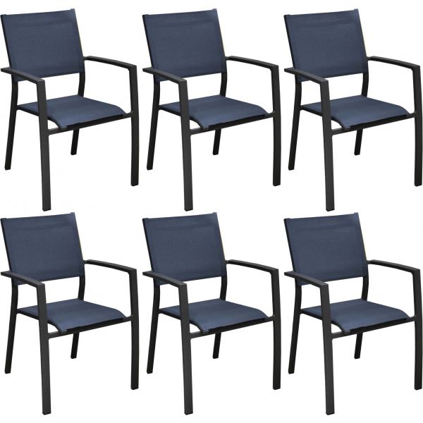 Fauteuils de jardin aluminium et toile Games (Lot de 6)