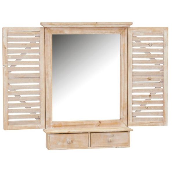 Miroir fenêtre en bois avec tiroirs